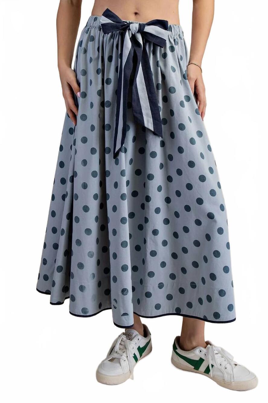 NEW EASEL tie waisted polka dot skirt in blue